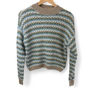 RSQ Womens Striped Knit Sweater XS Beige/Blue/Green